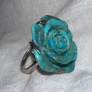 Carved Turquoise Rose Ring
